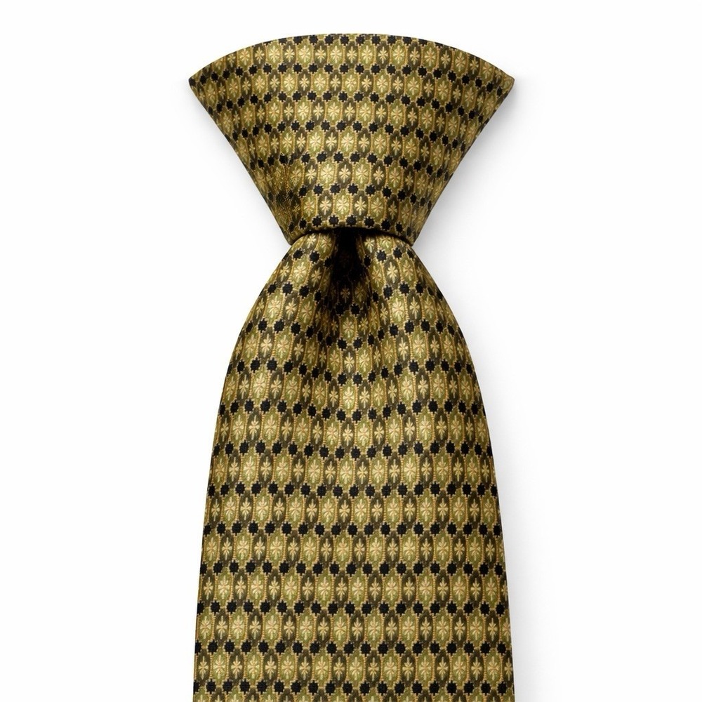 Boston Traders Men Classic Necktie 100% Silk Black Yellow‎ Gold Tiny Flower 90s